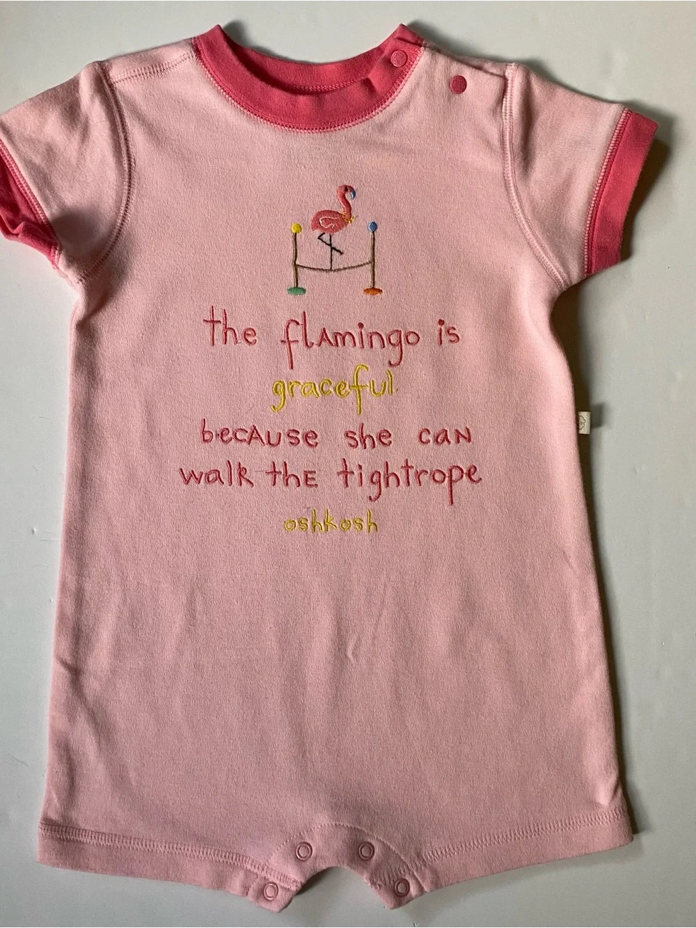 Oshkosh Baby B’Gosh Romper Size 12 Months Pink One Piece Flamingos 100% Cotton